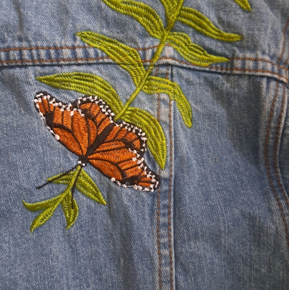 WORKSHOP REPUBLIC CLOTHING denim jean jacket butterfly embroidery western BOHO M - Picture 5 of 14